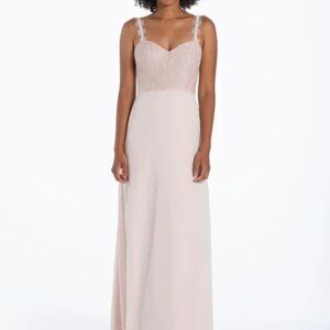 Hayley Paige style 52112 Floor Length Bridesmaid dress with Lace Bodice/Straps
